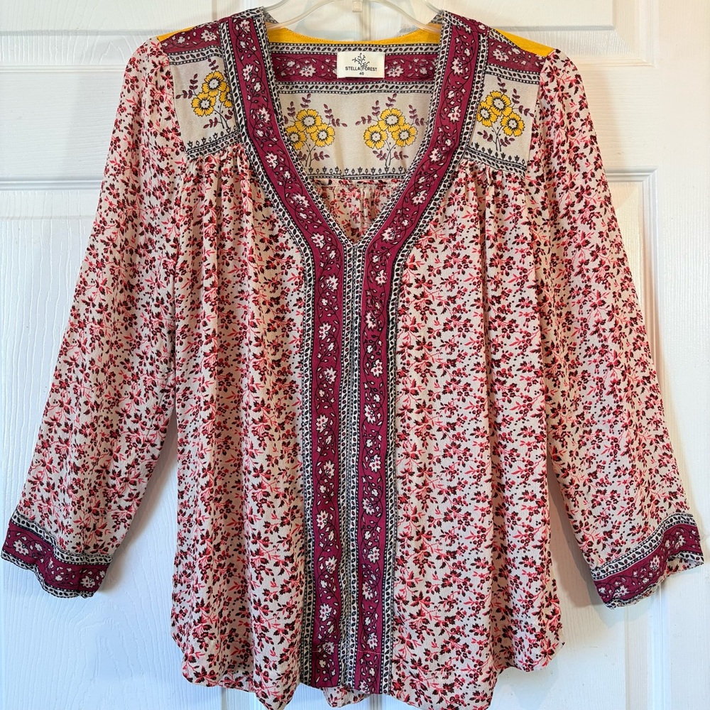 Stella Carakasi Red Floral Peasant Blouse